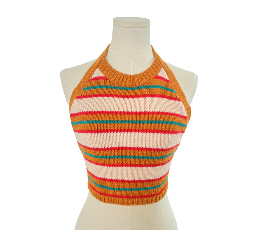 Zara Open-Back Cropped Top with Crochet-Stripe Halter - Orange